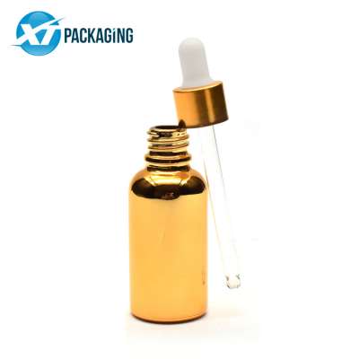 Golden Glass Bottle Skincare Cosmetic Essential Oil Dropper Screw top Child Resistant Lid